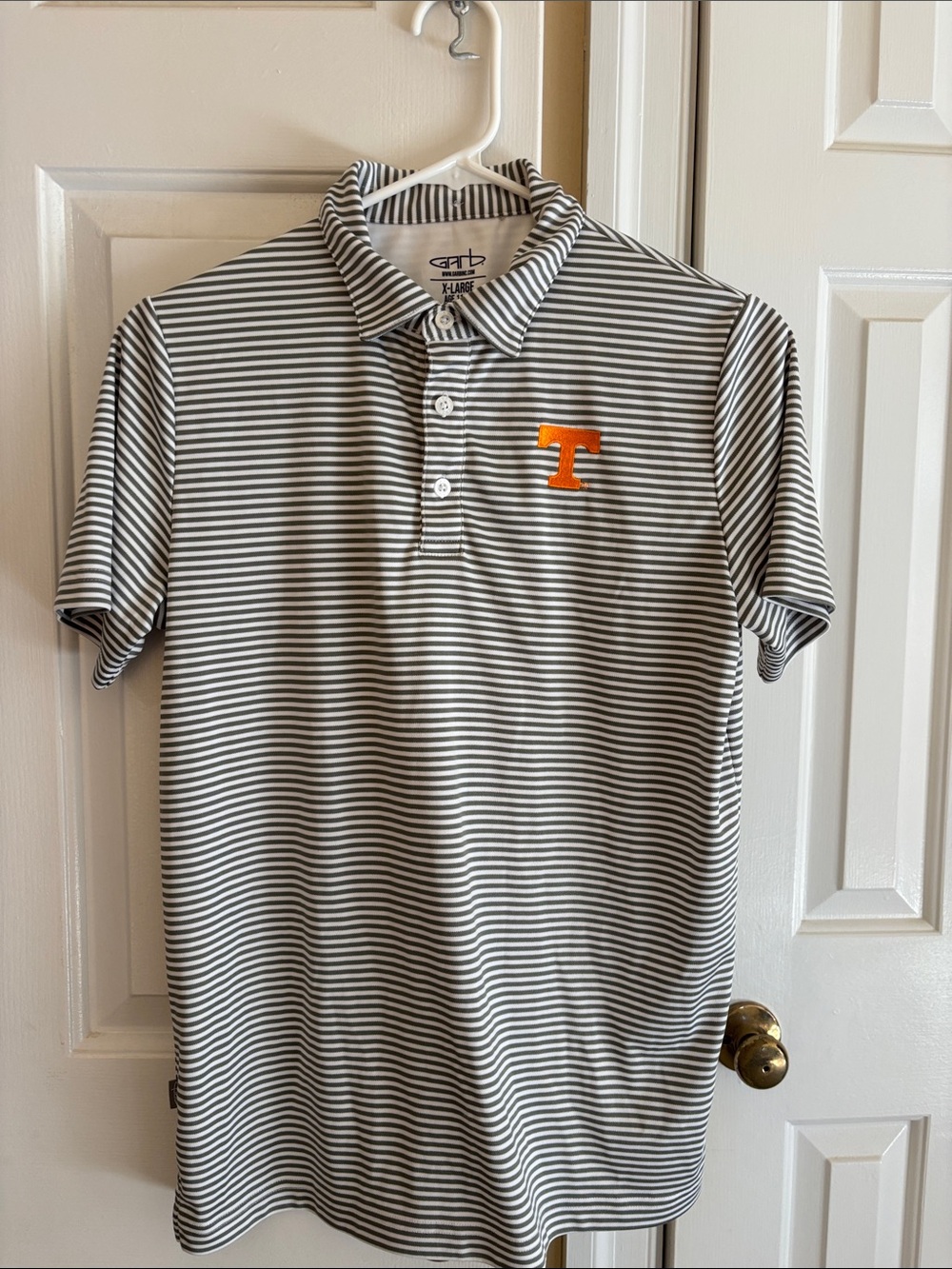 University of Tennessee Kids Gray & White Striped Polo with Orange 'T' Accent